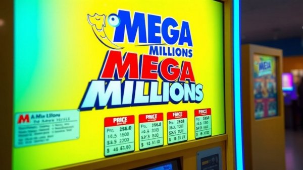 Mega Millions lottery ticket machine with various price options.