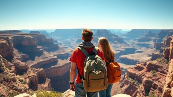 Couple enjoying Grand Canyon view, highlighting health benefits of national parks.