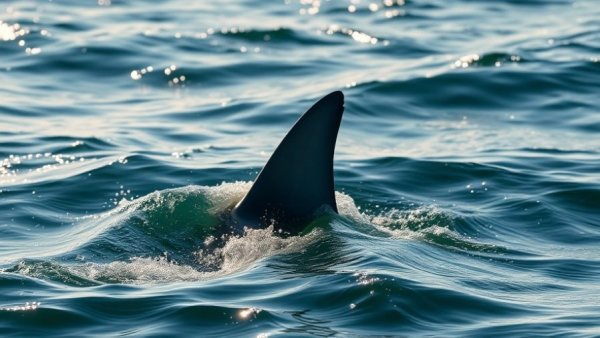 Shark fin in ocean signaling shark sightings spike