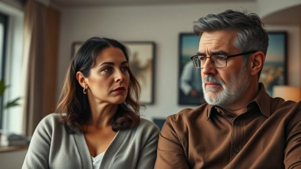 Mature couple discussing important topics indoors, run out of healthy years.
