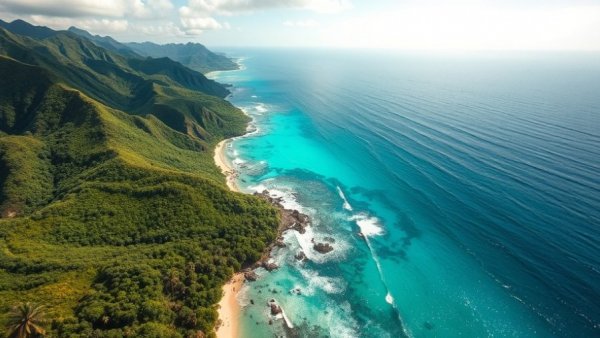 Aerial view of Langkawi's tropical coastline, best things to do in Langkawi.