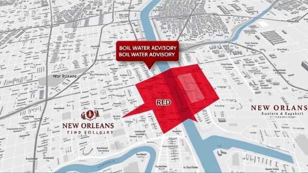 Map showing boil water advisory West Bank area in red.