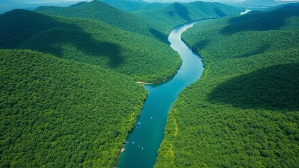 Scenic aerial view of Rijeka area, lush greens, winding river