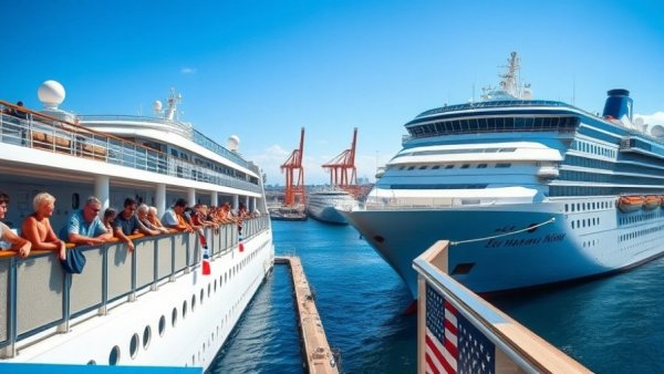 Celebrity Cruises at harbor, people enjoying views, photorealistic scene
