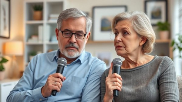Middle-aged couple discussing retiree regrets, engaging in conversation.