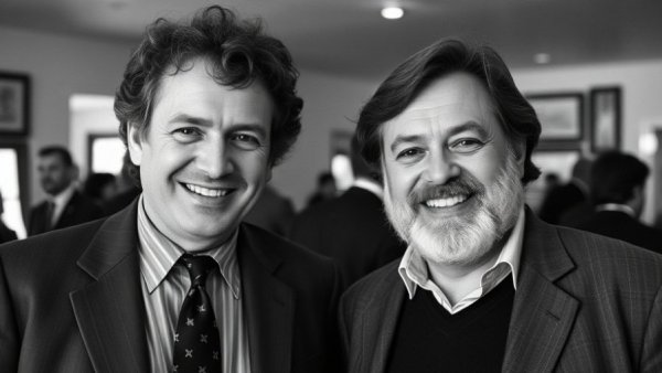 Mark Rydell director dies, two men at a social event in suits smiling