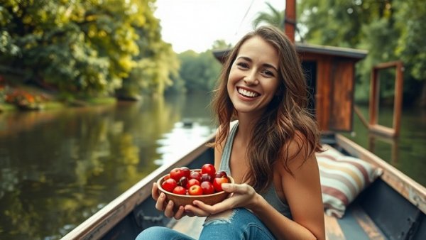 Woman enjoying a Louisiana houseboat getaway on a scenic river.