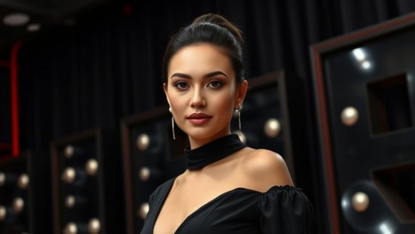 Elegant woman posing confidently at an event.