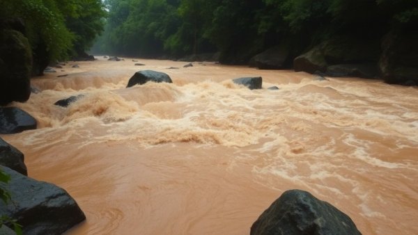 Raging floodwaters at Mae Sa Waterfall
