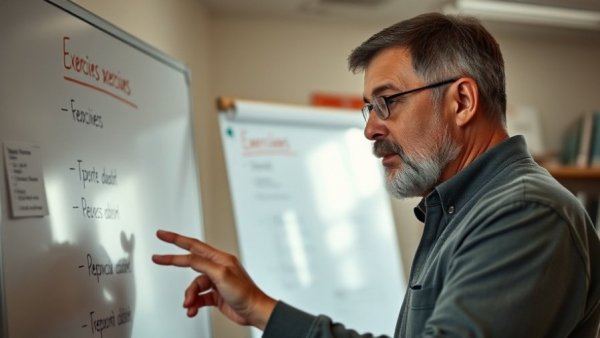Man explaining how to burn inner thigh fat with exercises on a whiteboard