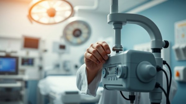 Doctor managing equipment in hospital room, related to robotic breast surgery.