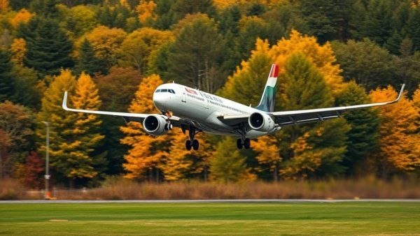 Passenger airplane landing amidst scenic forest backdrop, Pilot Health Emergency scenario