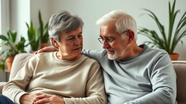 Emotional distance in a middle-aged couple, cozy indoor setting.