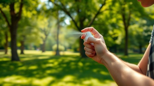 Person applying insect repellent outdoors in Louisiana.