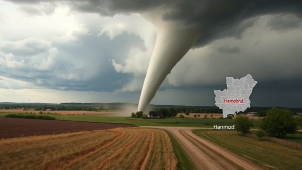 EF-0 tornado near Hammond shown on a map with stormy skies.