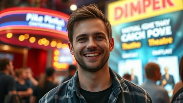 Perez Hilton health update smiling at theater event.