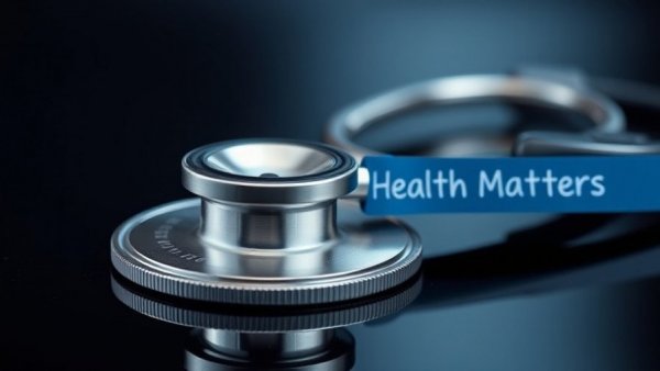 Close-up of stethoscope with 'Health Matters' banner.