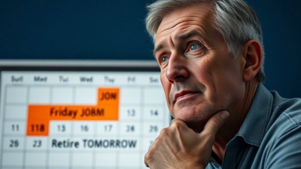 Signs you're ready to retire tomorrow, contemplative man next to calendar.