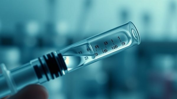 Close-up syringe and vial in a new cancer blood test