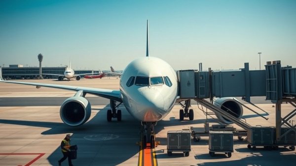 Airliner at gate during baggage handling, airline odor safety incident context.