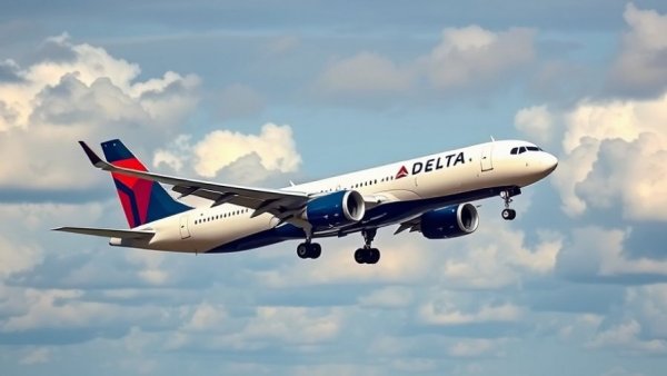 Delta flight in air with landing gear down during emergency landing