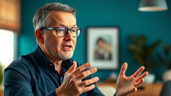 Middle-aged man discussing retirement timing insights in office.