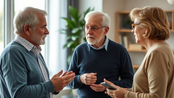 Engaged older adults discussing in a modern room, best life after 60 advice