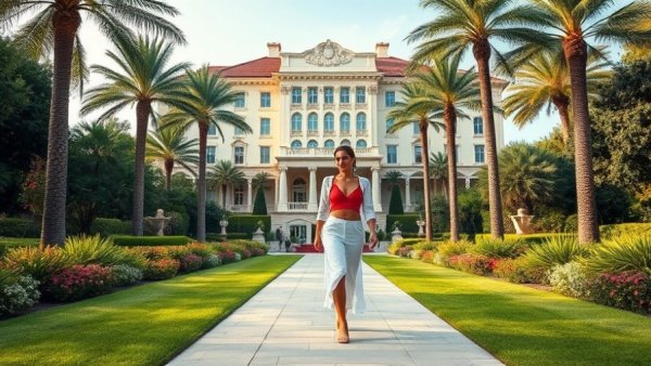 Elegant couple near Hotel du Cap-Eden-Roc ahead of influencer photo shoots.