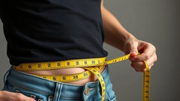 Person measuring waist with tape, visceral fat reduction concept.