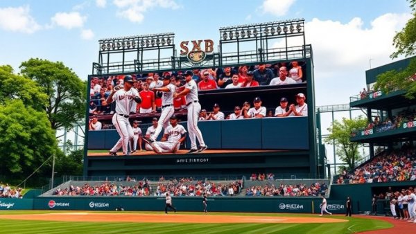 State-of-the-art videoboard showcasing baseball game at Louisiana field.