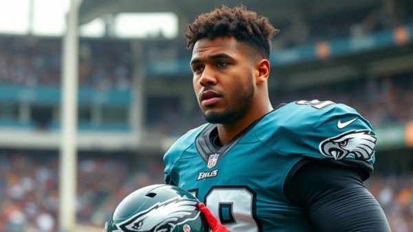 Athletic football player in Eagles gear focused outdoors, Jalen Hurts blood clot diagnosis.