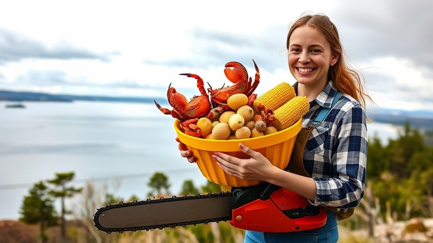 Woman holding a bowl of boiled crabs, corn, and potatoes in a Louisiana crabbing adventure.