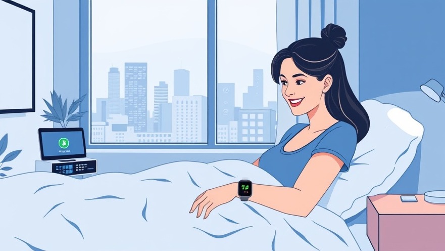 A woman in bed smiles while using home automation for daily routines in a modern, illuminated bedroom.