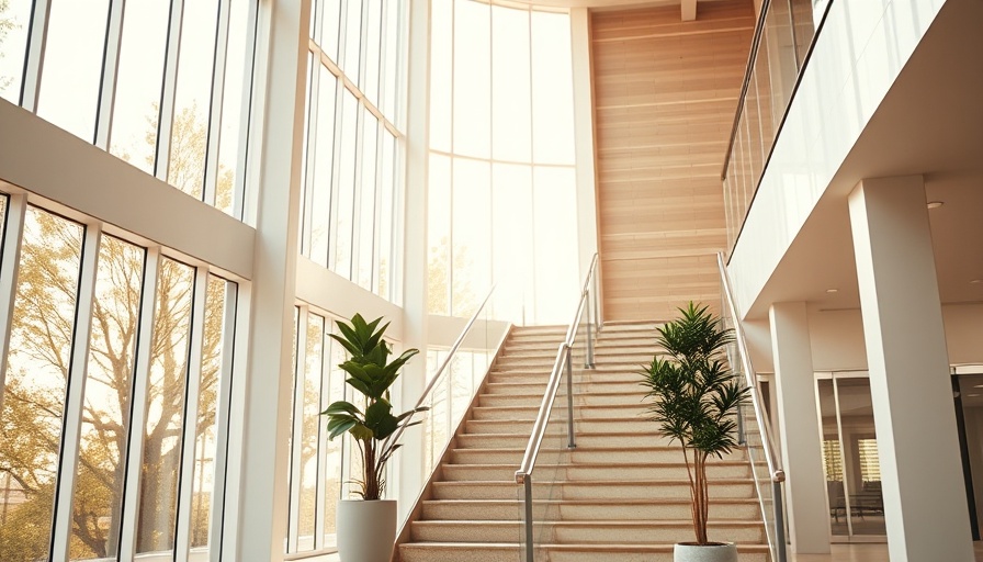 Daylight harvesting in business office with large windows and plant.