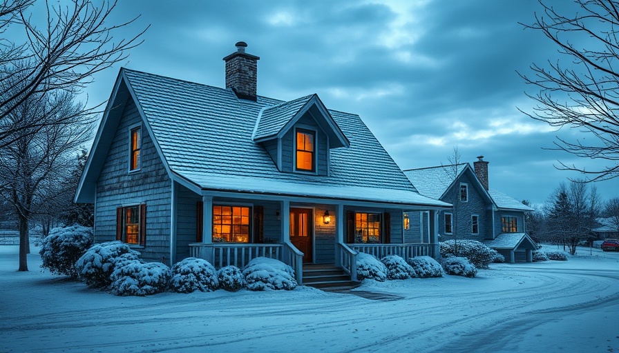 Energy-saving tips for the holidays with a snowy house scene.