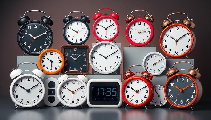 Various alarm clocks for circadian rhythm reset displayed creatively.