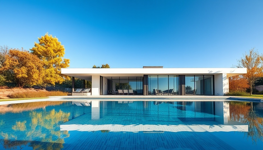 Sleek modern home design with pool and glass windows.