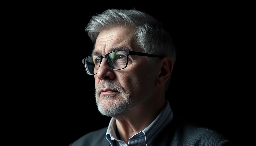 Confident man in glasses with 'Keep It Simple' text, contemplative look.