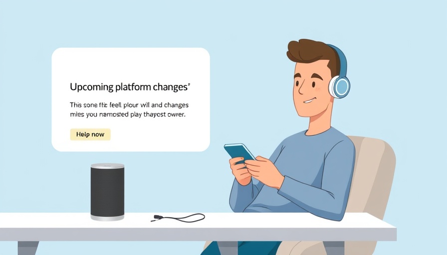 Illustration showing Sonos platform updates with person using a smartphone.
