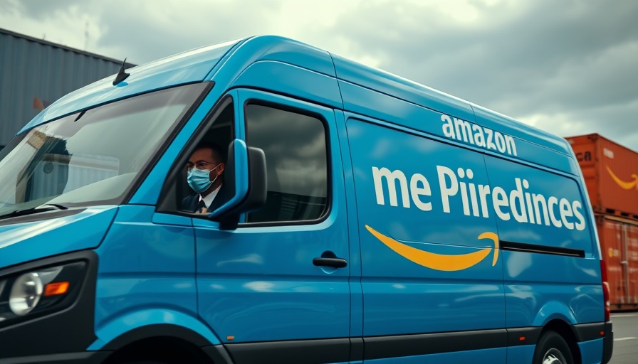 Amazon Prime van with driver wearing mask, driving.