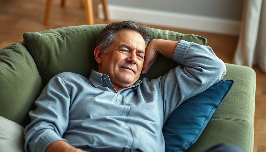 Middle-aged man napping peacefully on a sofa, impact of napping on longevity.
