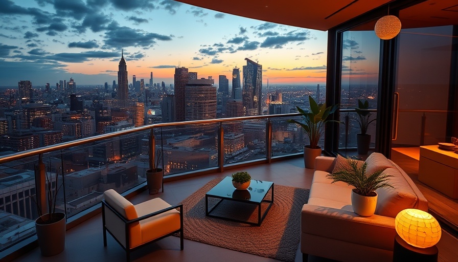 Luxurious apartment terrace with city view for design ideas.