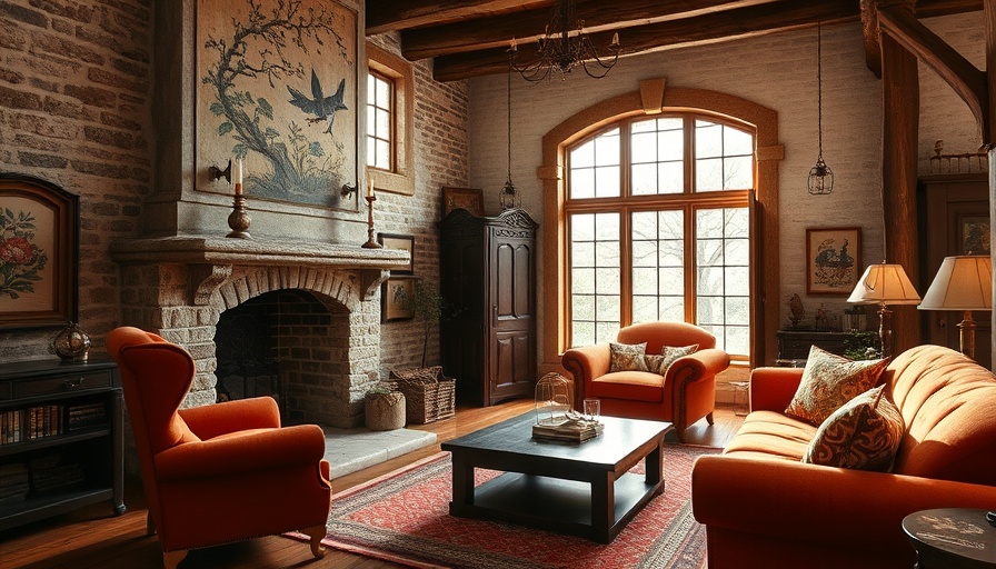 Beverly Hills country manor design living room with rustic charm.