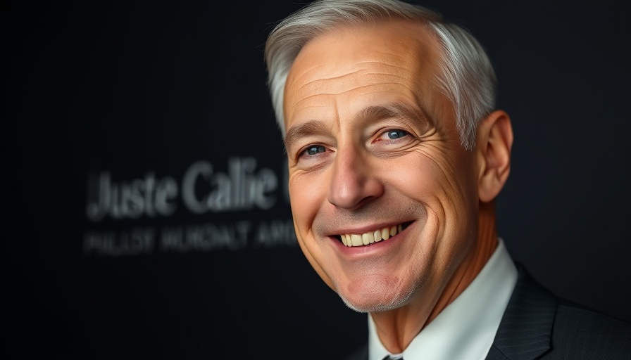 Smiling man in suit under bright lighting, close-up portrait.