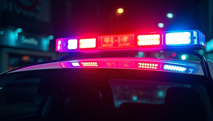 Police car lights reflecting on windshield, Raceland house fire scene.