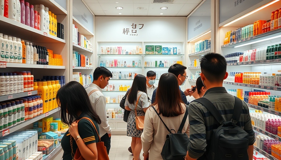 Customers shop for Asian beauty products in a well-lit store.
