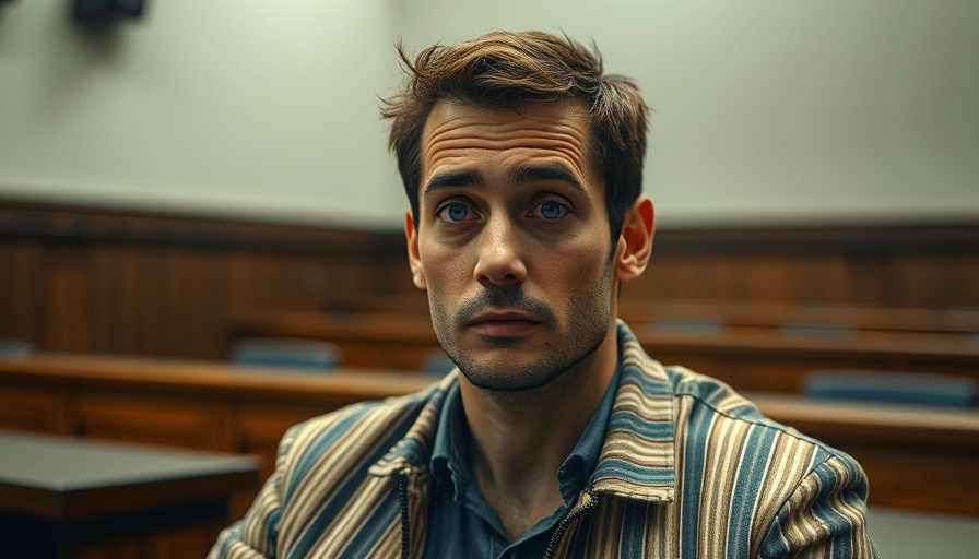 Man in courtroom scene with a curious expression, New Orleans choir teacher context.