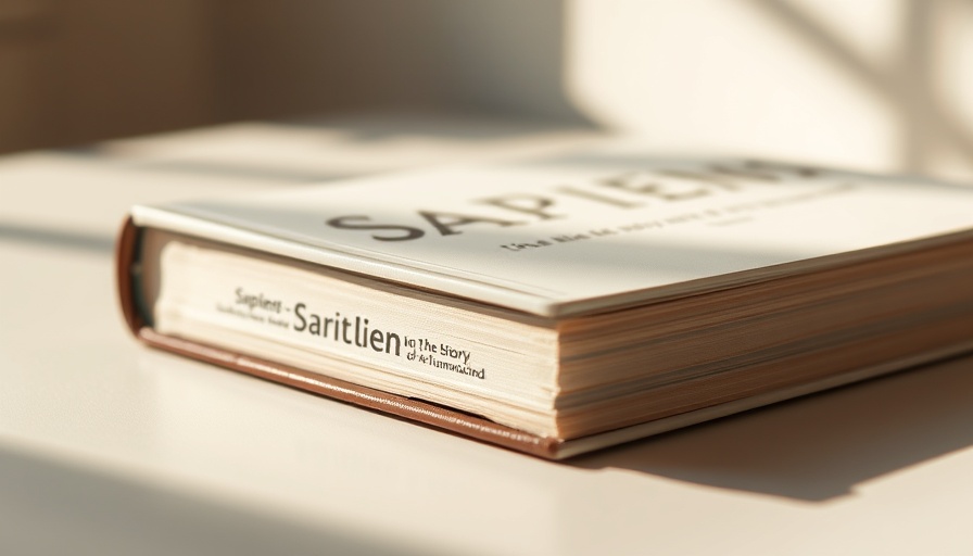 Paperback book 'Sapiens: A Brief History of Humankind' on white surface.
