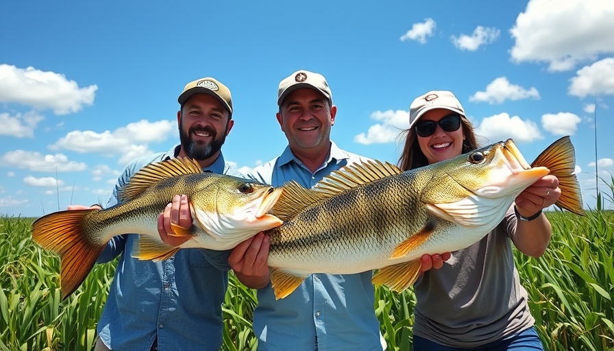 Trio displays peacock bass catch in Florida Everglades adventure.