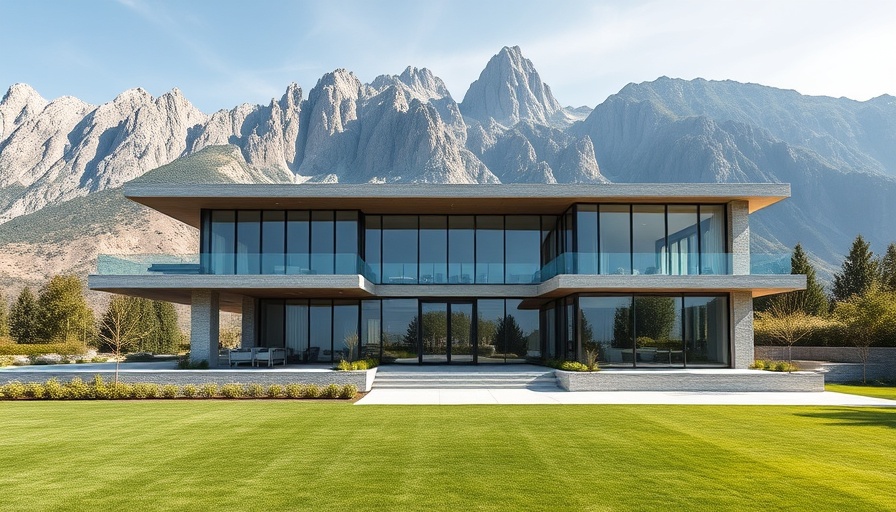 Luxurious ultra-modern home with mountain view and manicured lawn.